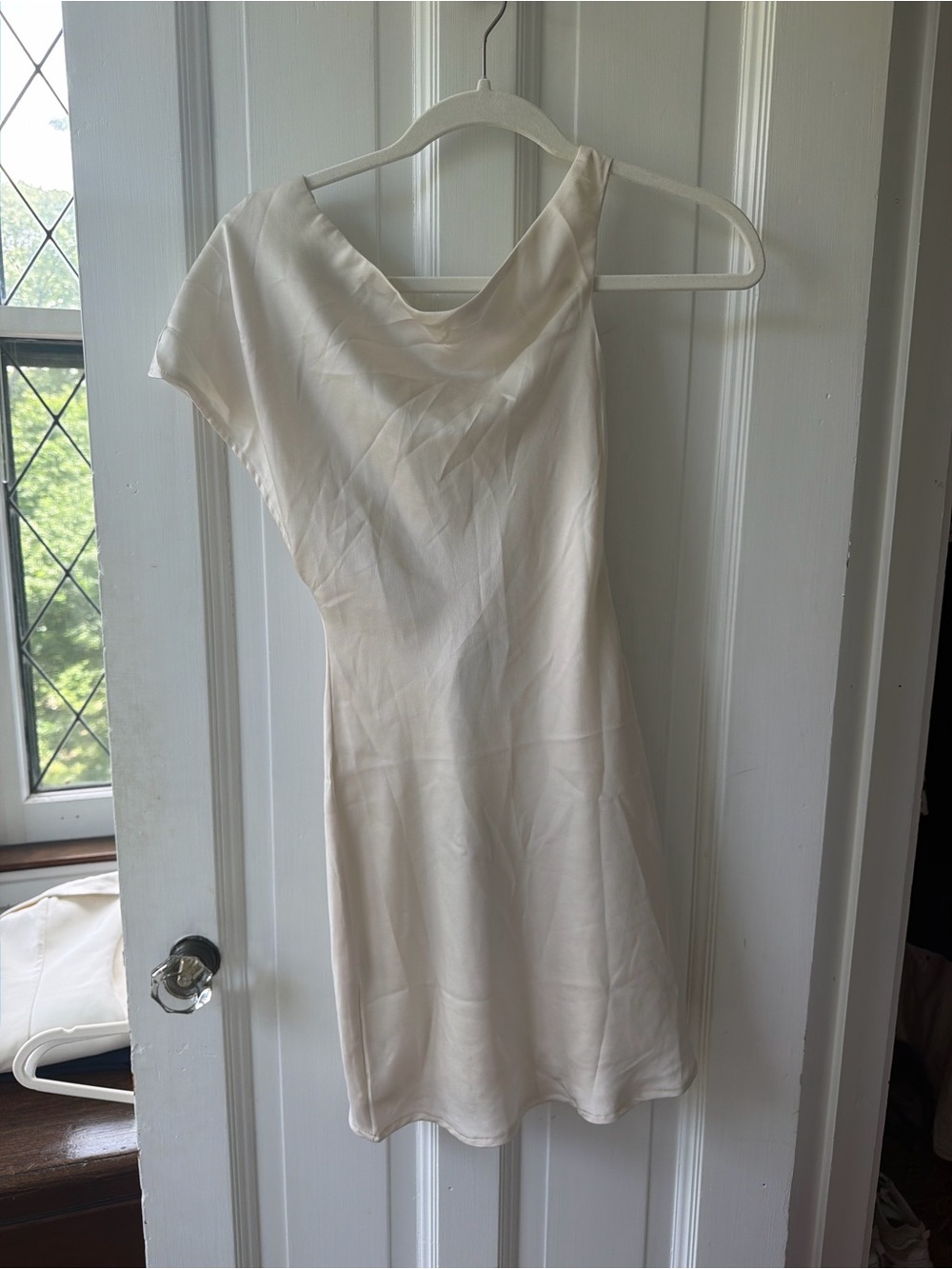 NWT White Fox Cream Satin Draped Dress